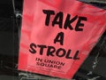 Ã¢â¬ËTake a Stroll in Union SquareÃ¢â¬â¢ sign, Somerville, MA, USA